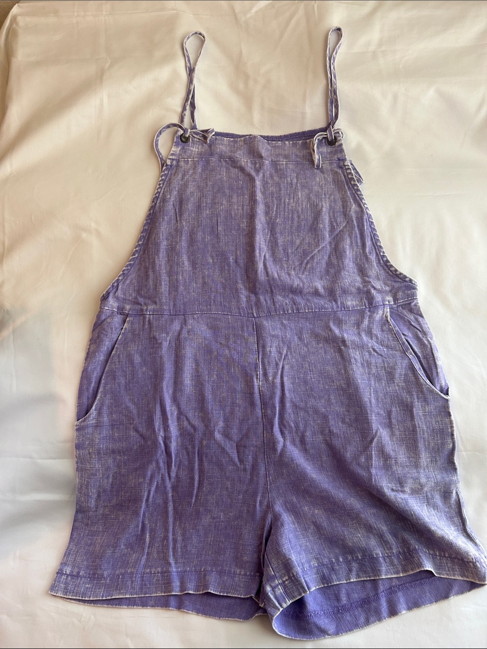 Lavender Linen-Blend Overall Shorts